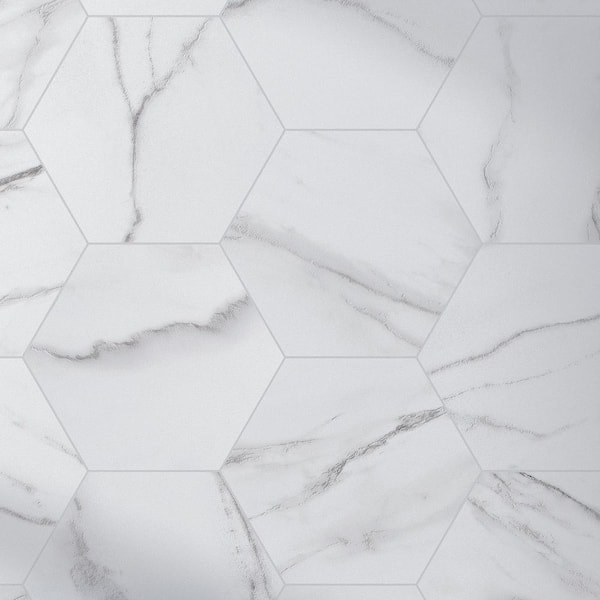 MOLOVO Elegance White Hexagon 7.7 in. x 8.9 in. Matte Porcelain Marble look Floor and Wall Tile (9.05 sq. ft./Case)