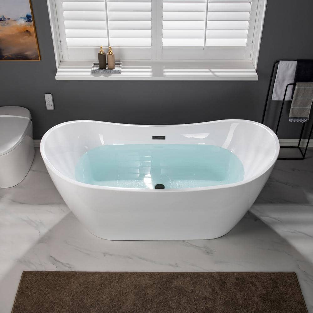 67-Inch White Acrylic Double Slipper Freestanding Bathtub
