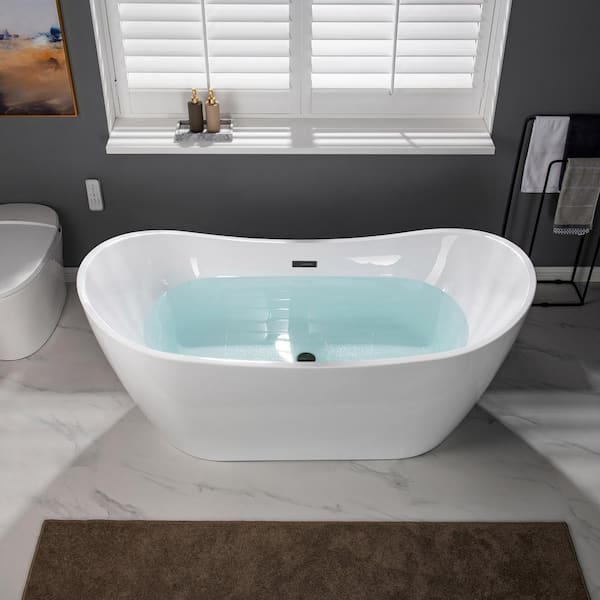 Sueno 67 in. x 31.5 in. Acrylic Flatbottom Soaking Bathtub with Center Drain in White/Matte Black