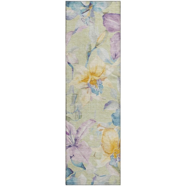 Mayfield Premium Machine Washable Abstract AMF2262 Aloe 2 ft. x 7 ft. Runner Rug
