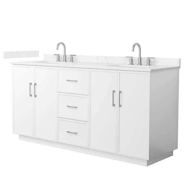 Elan TK 72 in. Double Freestanding White Bath Vanity with Carrara Cultured Marble Top