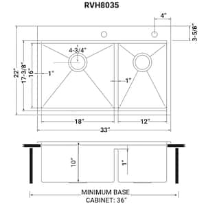 33 in. Double Bowl Drop-in 16-Gauge Stainless Steel Ledge Kitchen Sink 60/40