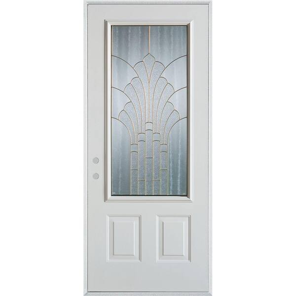Stanley Doors 36 in. x 80 in. Art Deco 3/4 Lite 2-Panel Painted White Right-Hand Inswing Steel Prehung Front Door