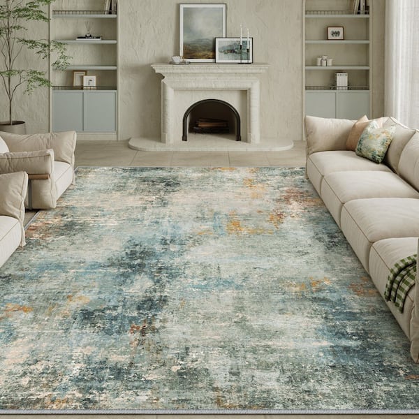 Cosmos Blue 9 ft. x 12 ft. Washable Modern Abstract Area Rug