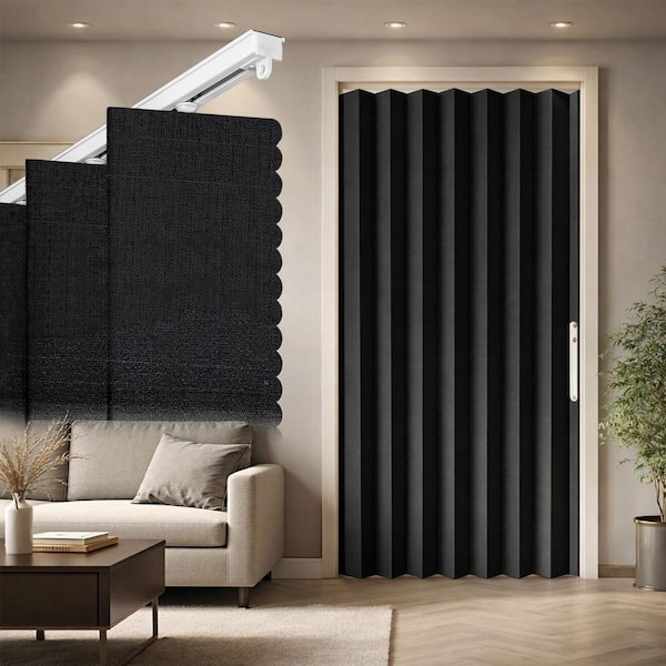 Helhom 43 in. x 78 in. Black Plastic Faux Linen Adhesive Track