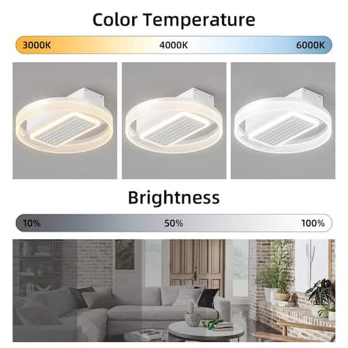 20 in. Smart Indoor White Modern Leafless Ceiling Fan with Integrated LED with Remote Control Ceiling Fans