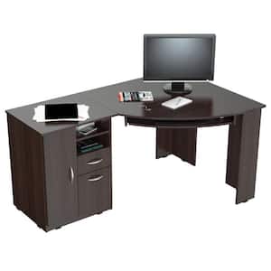 Amelia 59.45 in. L-Shaped Espresso MDF 2-Drawer Computer Desk with Drawers, Cabinets and Shelves