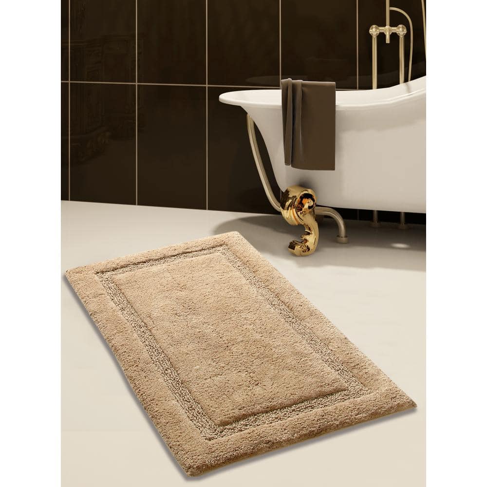 Beige Cotton Bath Rug with Non-Skid Latex Backing, 24 x 36