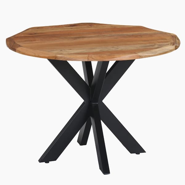 THE URBAN PORT Kuri 41.3 in. Natural Brown and Black Wood Top Cross Legs Handcrafted Dining Table (Seats of 4)