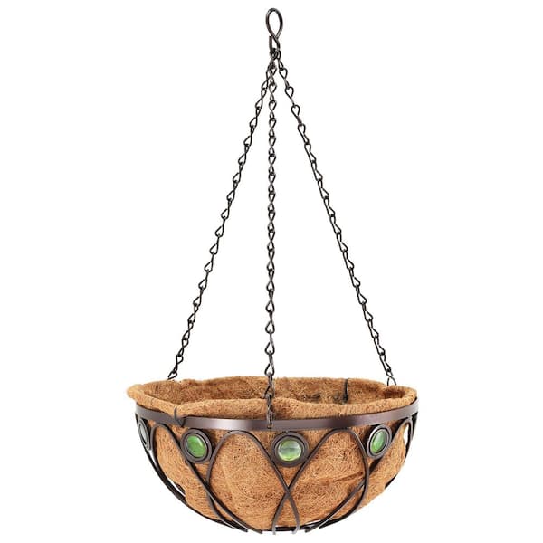Arcadia Garden Products Emerald 14 in. Black Metal Coconut Hanging Basket