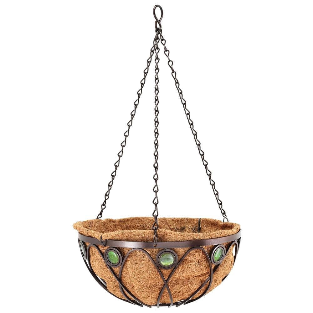 Emerald 16 in. Black Metal Coconut Hanging Basket