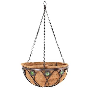 Emerald 16 in. Black Metal Coconut Hanging Basket