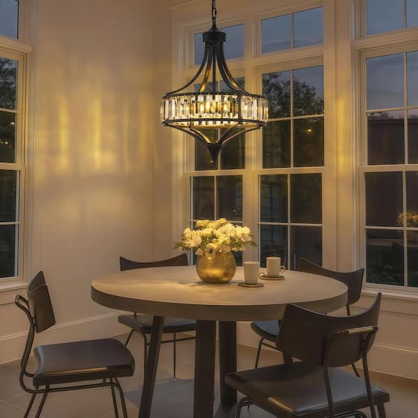 TinHon 4-Light Black Crystal Chandelier with E26 Sockets, Modern