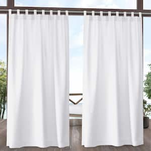 Biscayne White Solid Light Filtering Hook-and-Loop Tab Indoor/Outdoor Curtain, 54 in. W x 84 in. L (Set of 2)