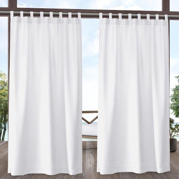 EXCLUSIVE HOME Biscayne White Solid Light Filtering Hook-and-Loop Tab Indoor/Outdoor Curtain, 54 in. W x 96 in. L (Set of 2)
