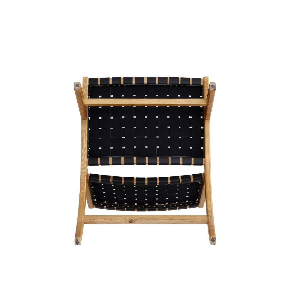 Black and Natural Faux Leather Wood Slipper Chair