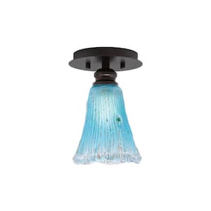 Albany 1-Light 6 in. Espresso Semi-Flush with Fluted Teal Crystal Glass Shade