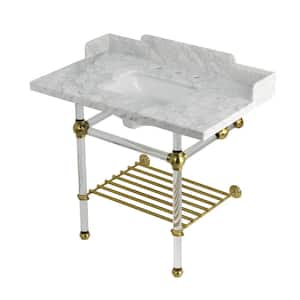 Pemberton 36 in. Marble Console Sink with Acrylic Legs in Marble White Brushed Brass