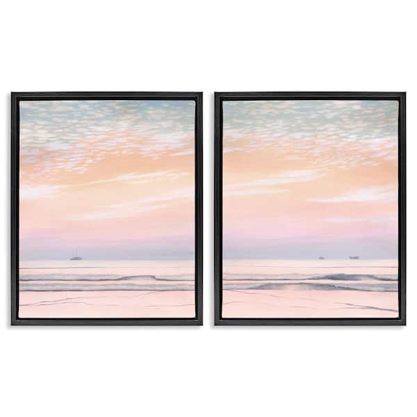 Peachy Coastal Sunrise by Grace Popp 2-Pieces Black Floater Frame Coastal Graphic Art Print 31 in. x 25 in.