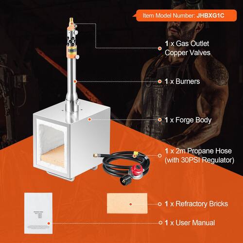 Portable Propane Forge, 1-Burner Farrier Forge, 2600°F Tool and