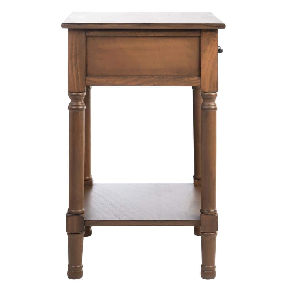 Peyton French Brown Wood Storage End Table with Herringbone Drawer
