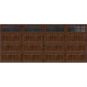 Gallery Steel Long Panel 16 ft x 7 ft Insulated 18.4 R-Value Wood Look Walnut Garage Door with SQ24 Windows