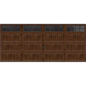 Gallery Steel Long Panel 16 ft x 7 ft Insulated 6.5 R-Value Wood Look Walnut Garage Door with SQ24 Windows