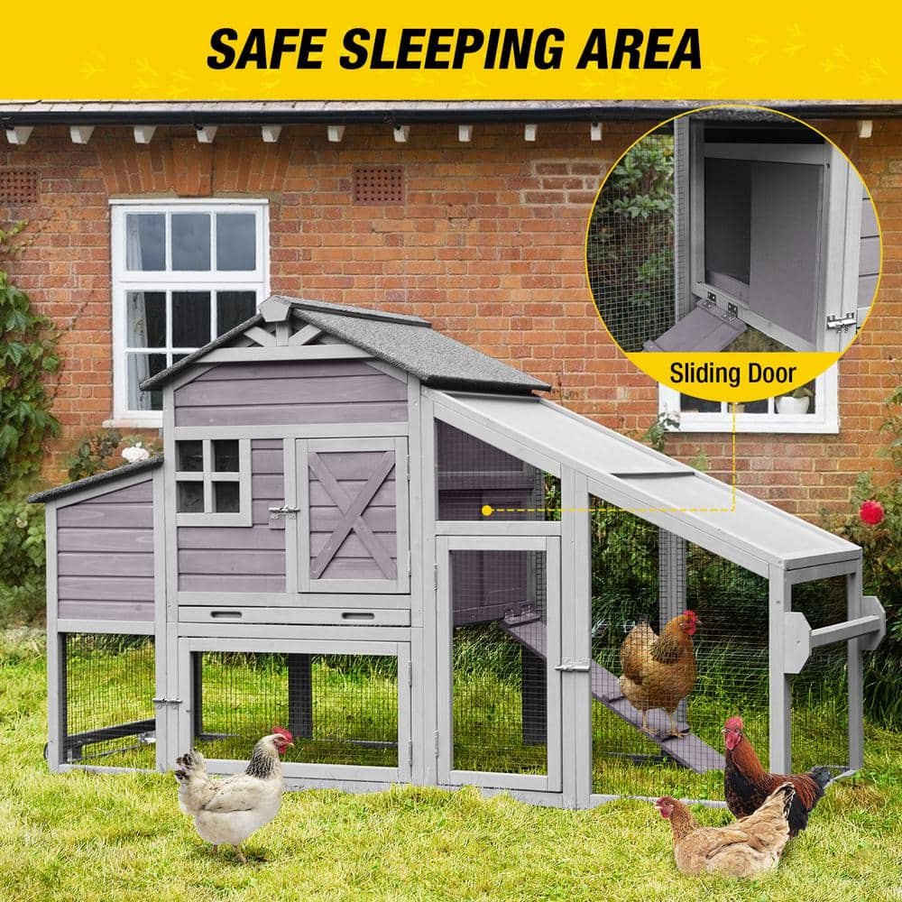 Gray Wooden Mobile Chicken Coop with Nesting Box and Wheels