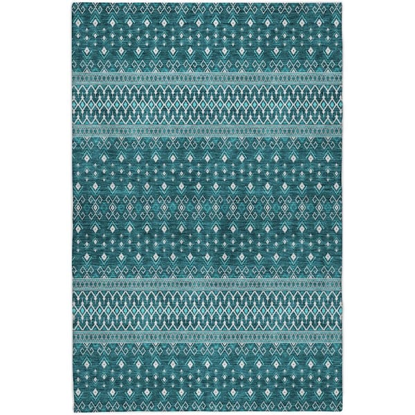 Dream Shag Premium Machine Washable Abstract ADS708 Teal 3 ft. x 5 ft. Area Rug