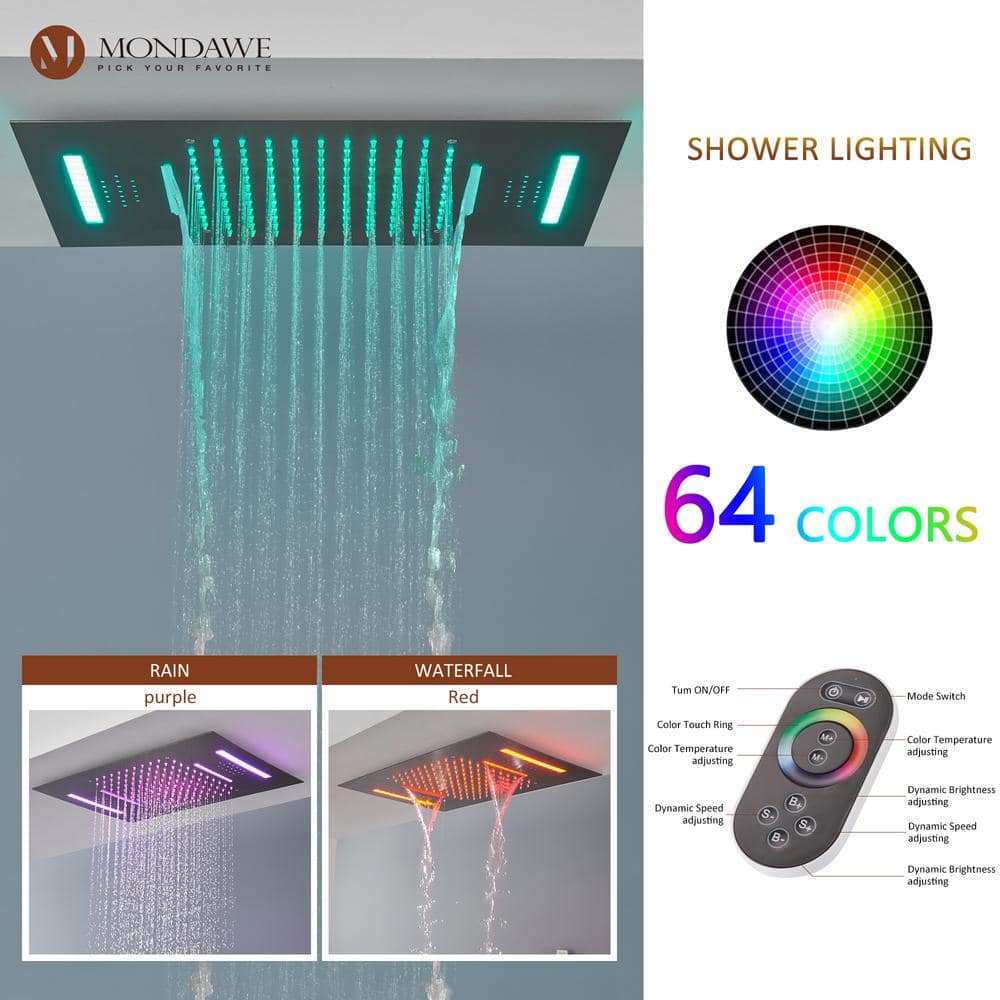 Luxury Brushed Nickel LED Multi-Head Shower System with Bluetooth