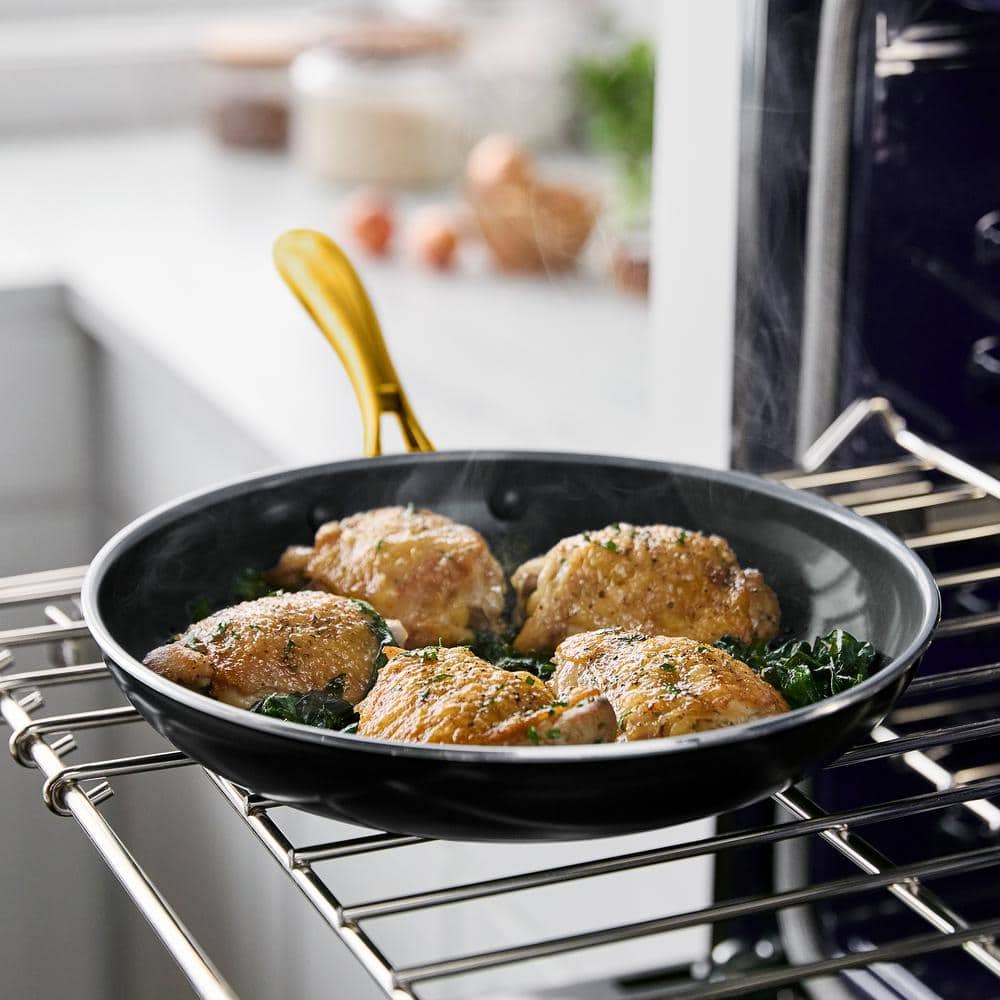 Black Ceramic Nonstick Aluminum Frying Pan with Gold Handle