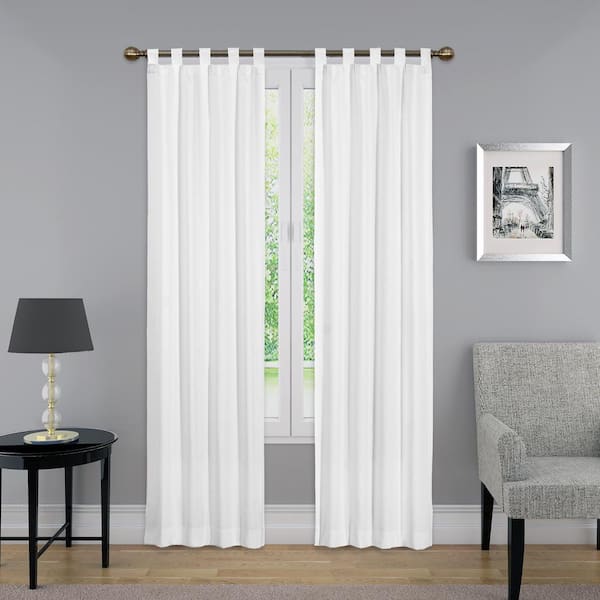 Unbranded Montana White Solid Polyester/Cotton Blend 60 in. W x 84 in. L Light Filtering Pair Tab Top Curtain Panel