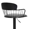 Close-up of the backrest and wire-style armrests of a bar stool.