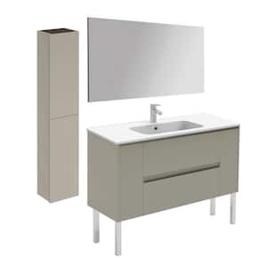 Ambra 47.5 in. W x 18.1 in. D x 22.3 in. H Single Sink Bath Vanity in Matte Sand with Gloss White Ceramic Top and Mirror