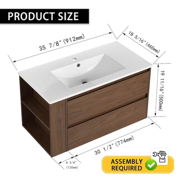 FAMYYT 36 in. W x 18.3 in. D x 19.7 in. H Single Sink