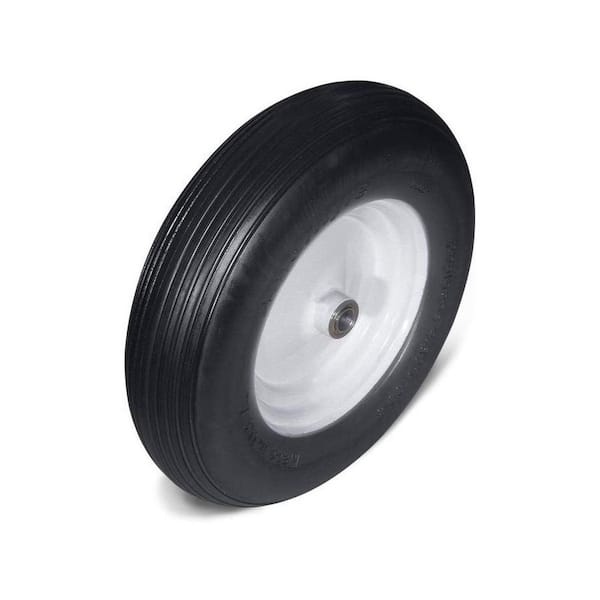 4.80 x 8 in. Flat Free Wheelbarrow Tires and Wheel for Garden Cart, 1 in. Axle, 3 in. Offset Hub