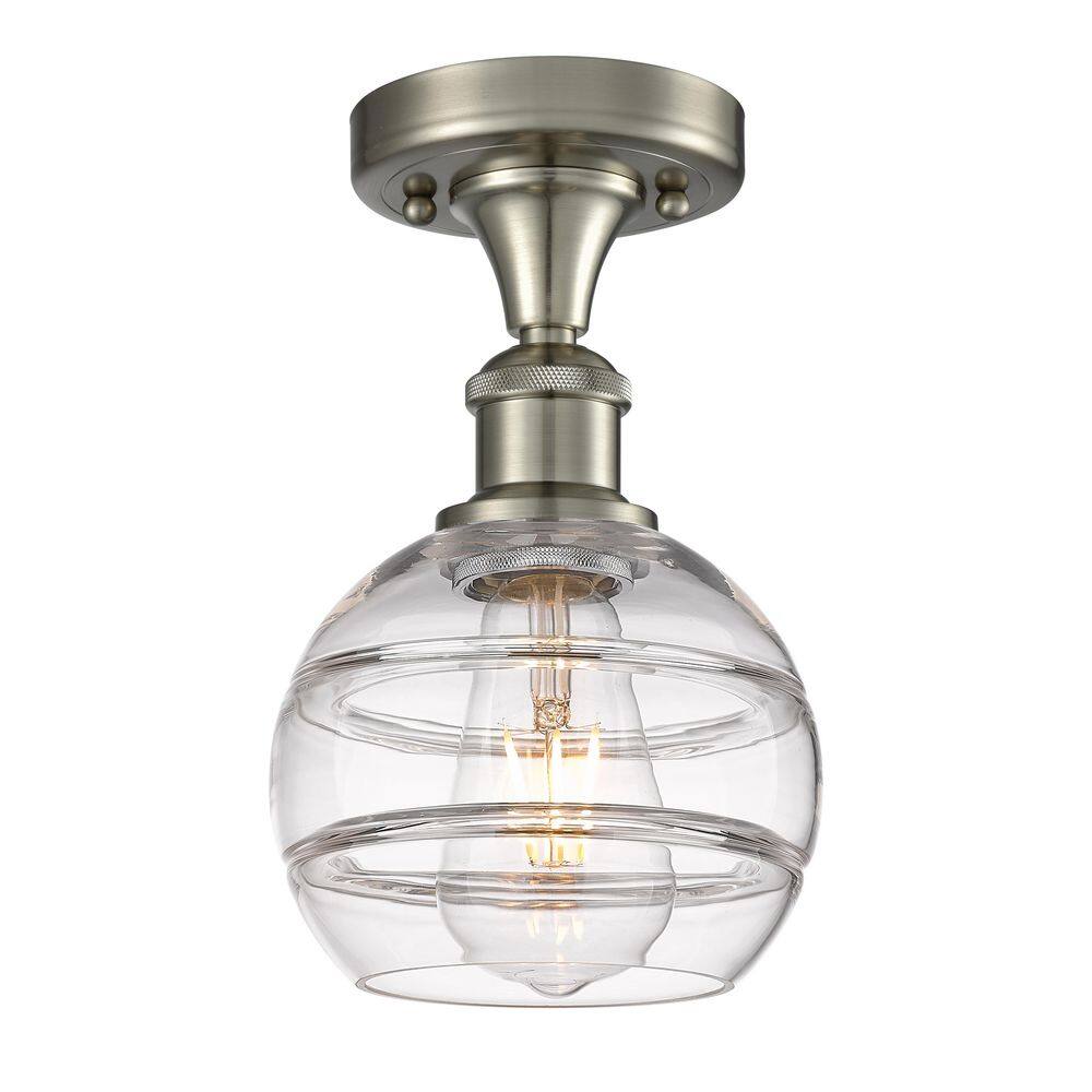 Rochester 5.88 in. 1-Light Brushed Satin Nickel Industrial Semi-Flush Mount with Clear Glass Shade price history on PriceWatchPro