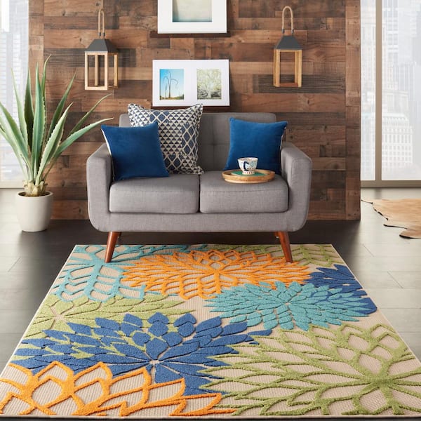 Aloha Multicolor 5 ft. x 7 ft. Floral Modern Indoor/Outdoor Patio Area Rug