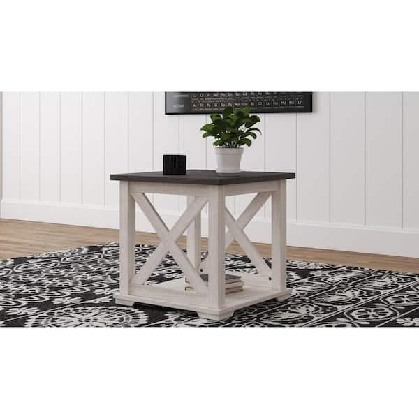 Signature DESIGN BY ASHLEY Dorrinson 23.5 in. Gray/White Square MDF End Table with Lower Shelf