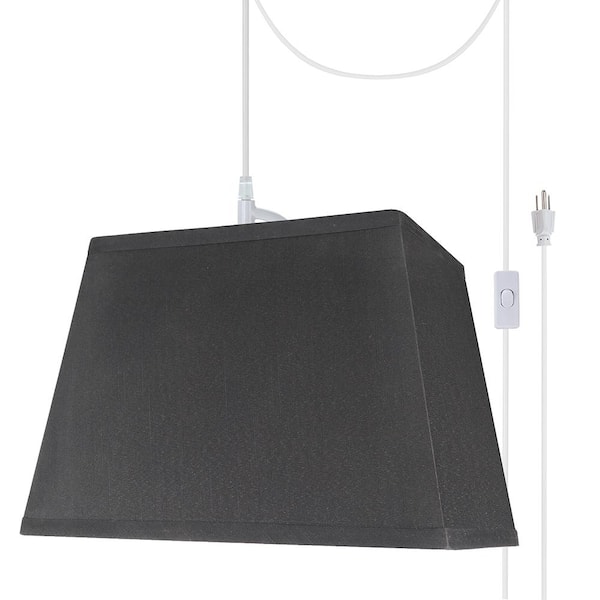 Aspen Creative Corporation 1-Light White Plug-In Swag Pendant with Black Hardback Rectangular Fabric Shade