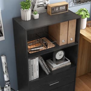 Quincy 23.7 in. Tall Stackable Black Engineered wood 2-Shelf Modern Modular Bookcase