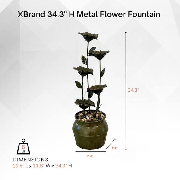 XBRAND 34.3 in. H Zinc Metal Tiered Flower Fountain with River