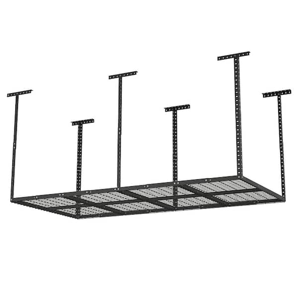 Unbranded 48 in. W x 44 in. H x 96 in. D Black Heavy-Duty Metal Height-Adjustable Overhead Rack