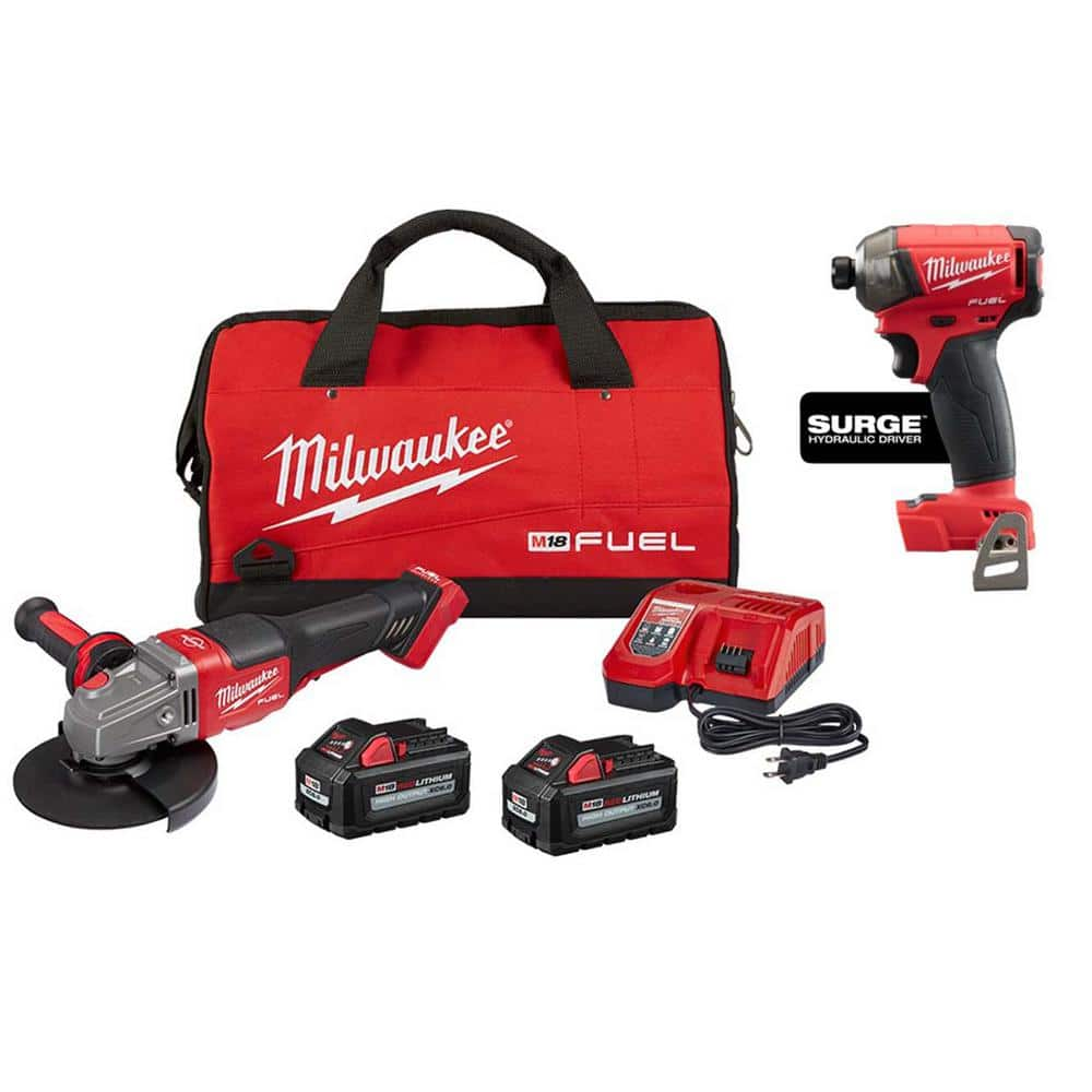 M18 FUEL 18-Volt Lithium-Ion Brushless Cordless 4-1/2 in./6 in. Grinder with Paddle Switch Kit w/SURGE Impact Driver -  Milwaukee, 2980-22-2760-20