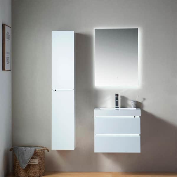 Vanity Art Annecy 24 in. W x 18.5 in. D x 20 in. H Bathroom Wall Hung LED Vanity in White w/ Single Basin Vanity Top in White Resin