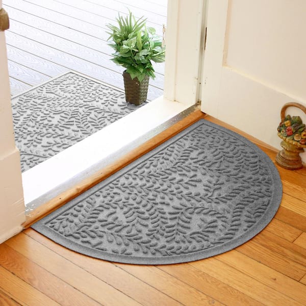 Waterhog Boxwood Medium Gray 24 in. x 39 in. Half Round PET Polyester Indoor Outdoor Doormat