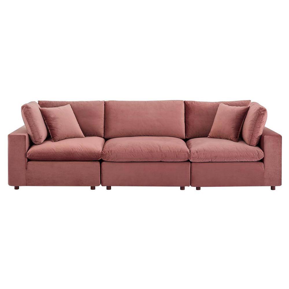 Dusty Rose Velvet Three-Piece Lawson Sofa with Down Fill Cushions