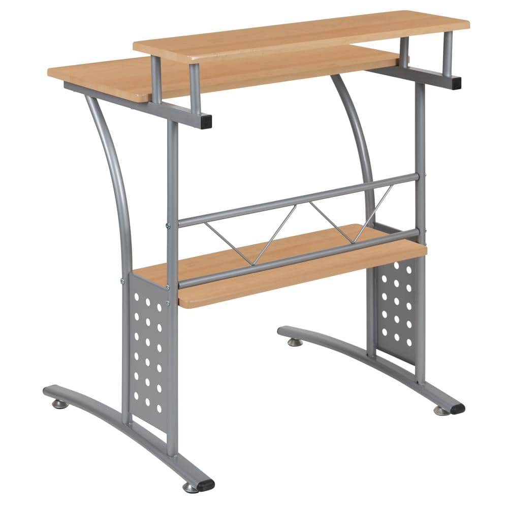 Clifton 28" Maple and Silver Compact Computer Desk with Storage Shelves