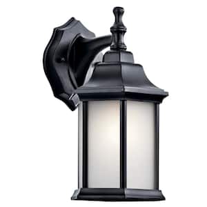 Chesapeake 11.75 in. 1-Light Black Outdoor Hardwired Wall Lantern Sconce with No Bulbs Included (1-Pack)