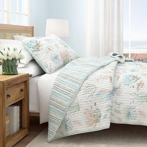 Blue Coastal Printed 2-Piece Twin / Twin XL Cotton Quilt Bedding Set